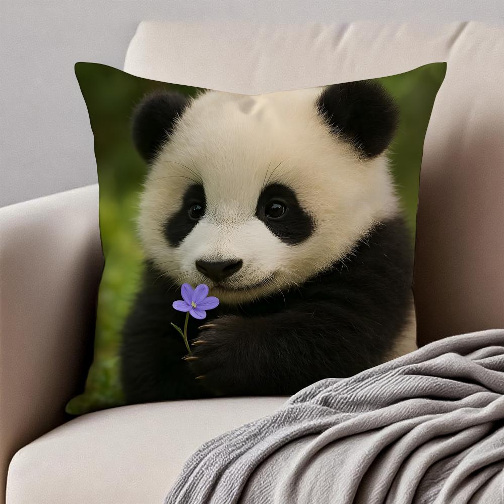 cute Panda Cushion Cover Pillowcase Antidustmite Invisible Zipper Short Plush Sofa Cushion