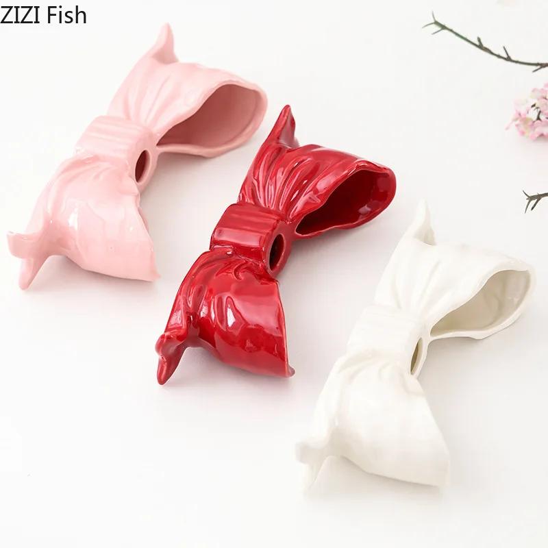 Bowknot-shaped Ceramic Candle Holders Desk Decoration Romantic Candlestick Wax Melt Burner Candle Stand Room Aesthetic Decor