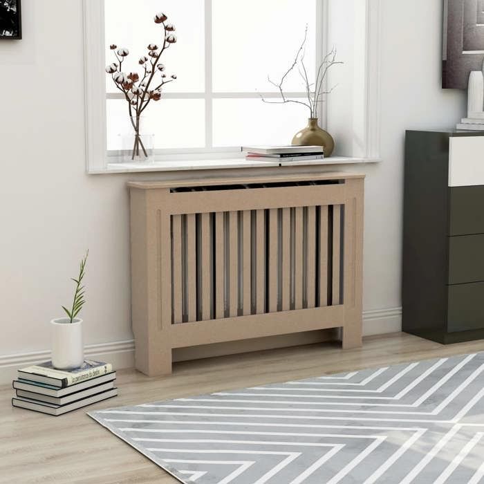 Cache-radiateur en MDF brun - VidaXL - 112x19x81 cm - Design à lattes