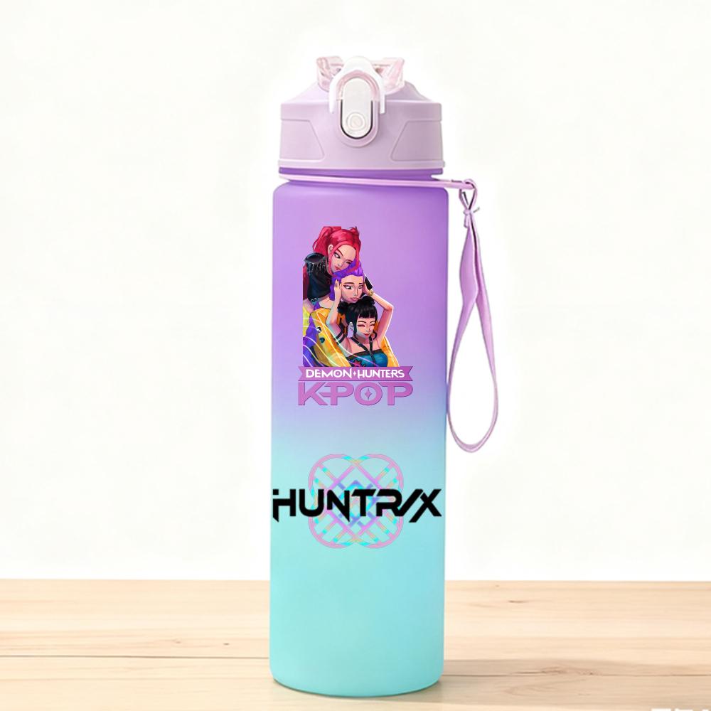 750ML KPop Demon Hunters Sport Water Bottle Adorable Cartoon Anime Plastic Cup Portable Cold Drink Box designed for Children Children