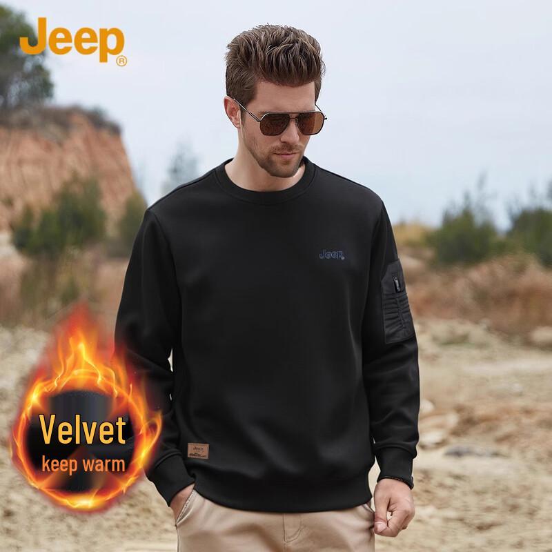 JEEP Men s Thickened Winter Crewneck Sweatshirt 4XL