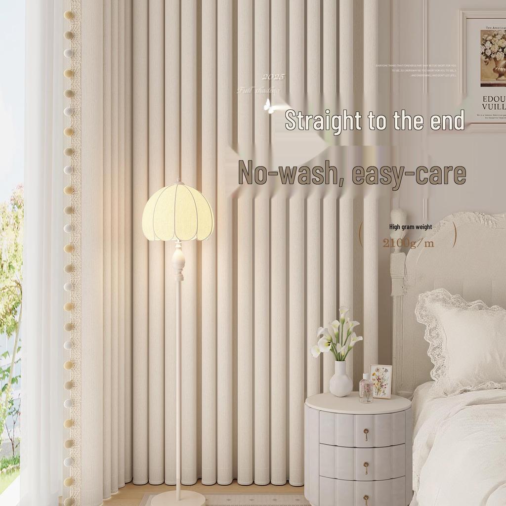 Elegant Double-Sided Chenille Blackout Curtains - High-End Cream Style for Living Room or Bedroom