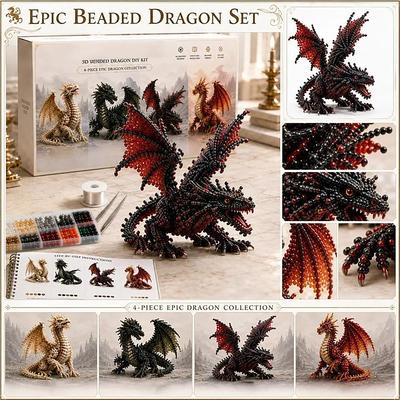 3D Beaded Dragon DIY Craft Kit Four Piece Collection with Beads Thread and Instruction Book for Handmade Assembly
