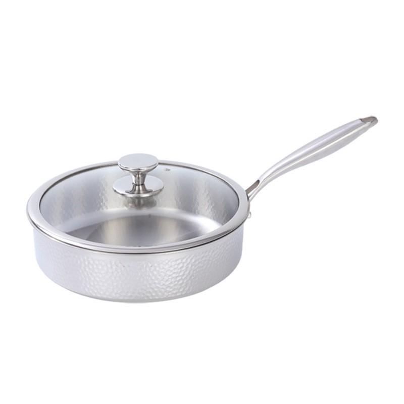 304 Stainless Steel Tri-Ply Hammered Frying Pan Nonstick Without Coating Steak Searing Induction Gas Stove