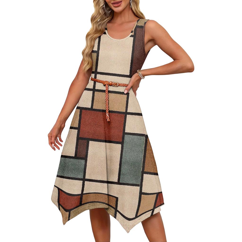 Damen Freizeitkleid für den Sommer, Tankkleid, lockeres Strandkleid mit Taschen, ausgestelltes Midi-Sommerkleid