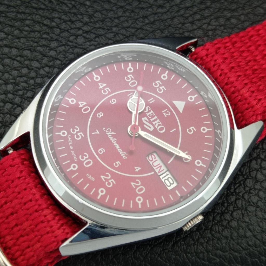 VINTAGE SEIKO 5 AUTOMATIC 6309A REFURBISHED JAPAN MENS RED DIAL WATCH a444638-1
