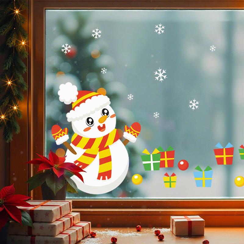 Santa Claus tree, window display, snowman, holiday decorations, scene arrangement, glass door stickers