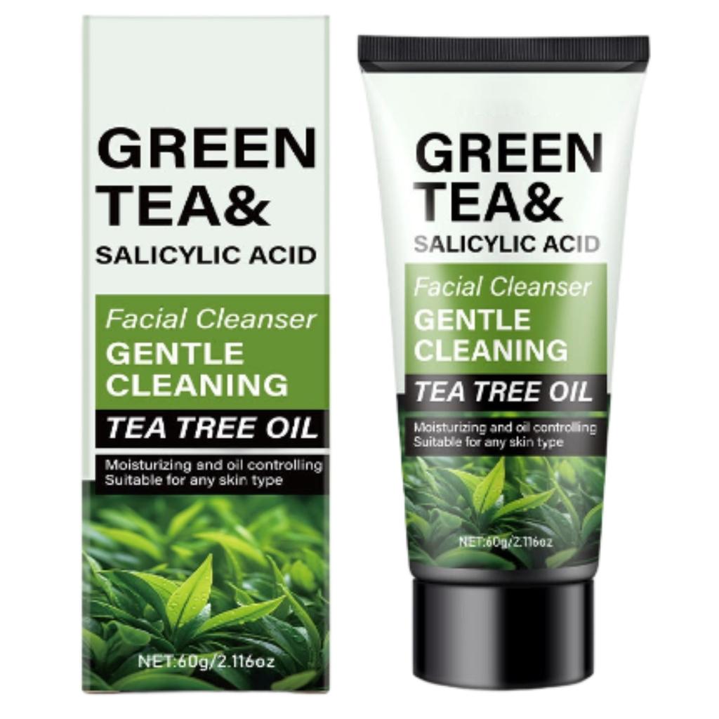 Green Tea & Salicylic  Facial Cleanser - 60g, Deep Cleanse With Hyaluronic , Gentle & Moisturizing, Ideal For -Prone, Oily, And Combination Skin