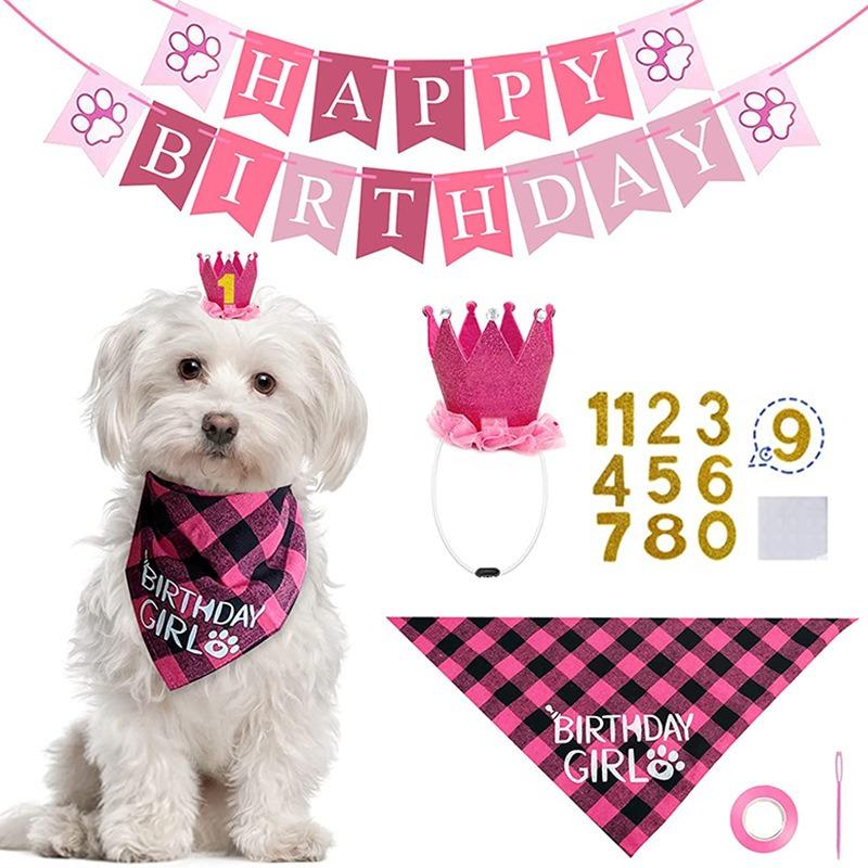 Pet Birthday Set Dog Scarf Hat Banner Flag Digital Set Pet Party Props