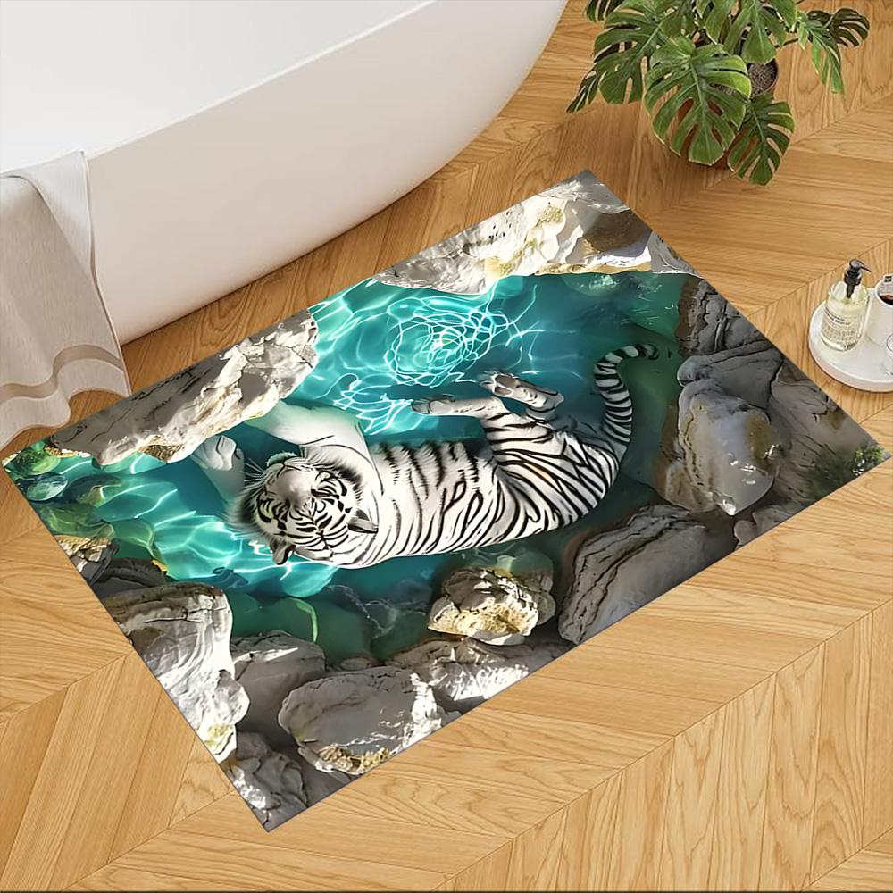 Tiger In Waterfall Realm Non-Slip Home Carpet Design for Office Decor Living Room Gift