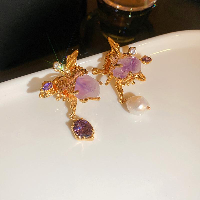 French Court Style Silver Needle Zircon Rectangular Earrings Exquisite Light Luxury High-end Stud Earrings Exaggerated Earrings Women