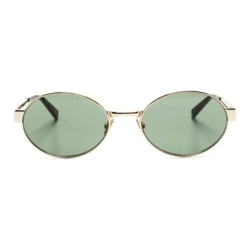 SAINT LAURENT Sunglasses Logo Temple Tips Metal Oval Frame Unisex Style Couple's Match Gold