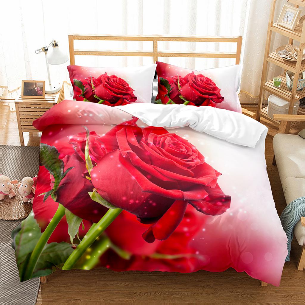 Comforter Romantic Rose Twin Queen Floral Bedding Set Microfiber Blossom Flowers For Valentine'S Day Wedding Decor