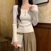 Women's Korean Style Long Sleeve Low Neck Knitted Top Autumn Winter Stylish Slim Fit Base Layer Elegant Upper Garment
