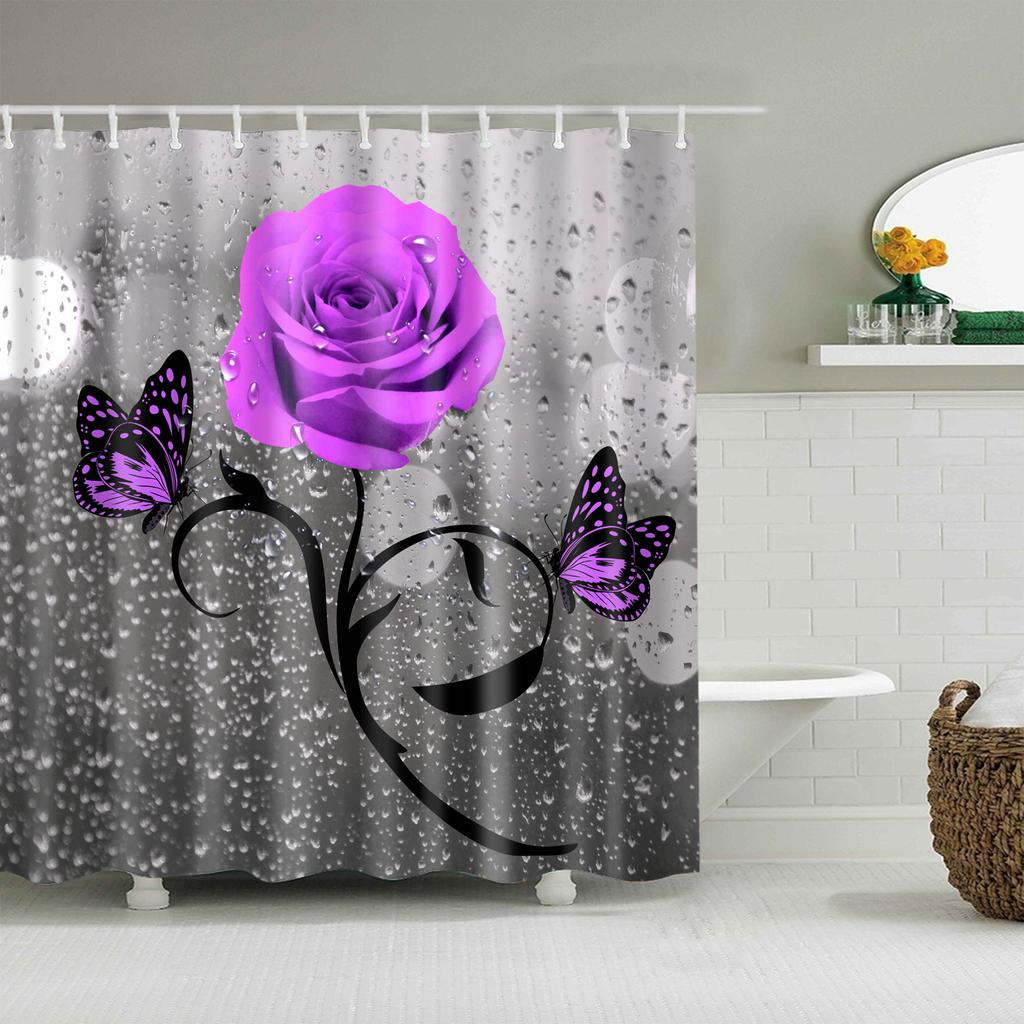 Pflanze Blume Blätter Bäume Ländliche Szenerie Badezimmer Duschvorhang Wasserdichtes Polyestergewebe Badvorhang mit 12 Haken