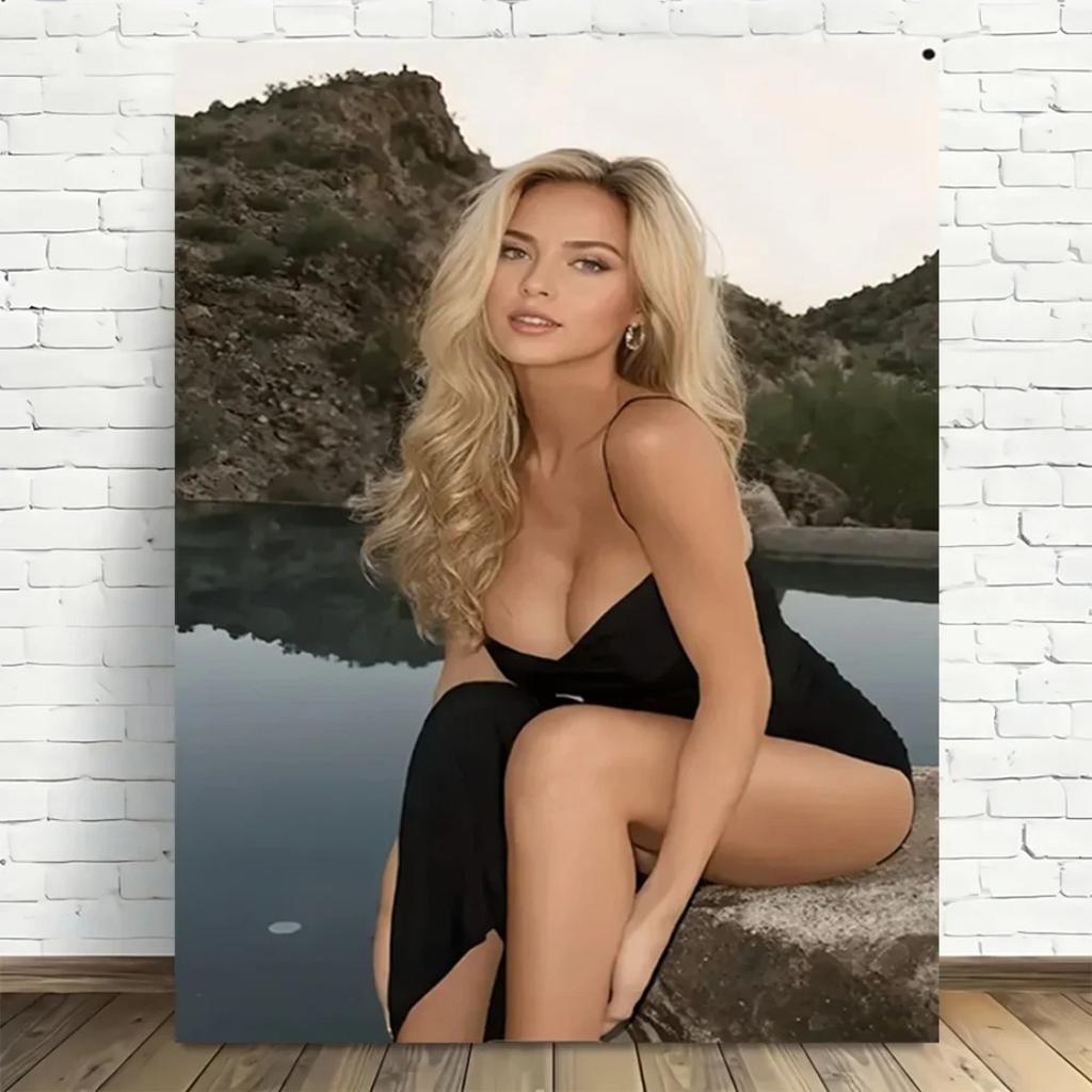 WANMEI Vintage Lake Woman Canvas Wall Art with Wood Frame Black Dress Poster for Living Room Decor