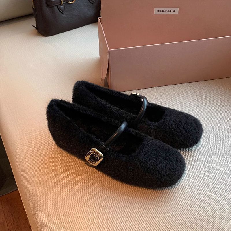 Ballet Style Increases with the Word Fluffy Mary Jane Autumn and Winter New Models Transcendent Foreign Style Gentle Soft Sole Velvet Single Shoes Wom