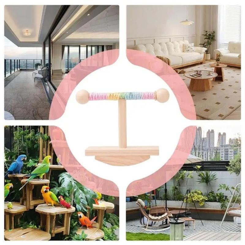 Verstellbarer Papageien-Spielständer aus Holz Vogel-Spielplätze mit schwingender Basis zum Stressabbau und zur Intelligenzentwicklung