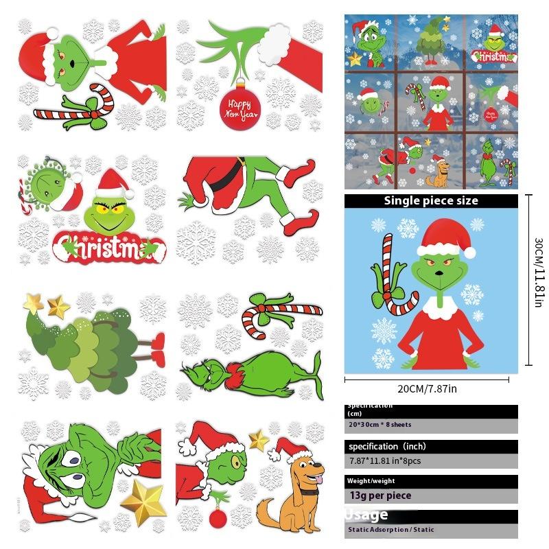 Santa Claus Christmas Ornaments Static Stickers Window Grilles Scene Arrangement Glass Doors Stickers Windows