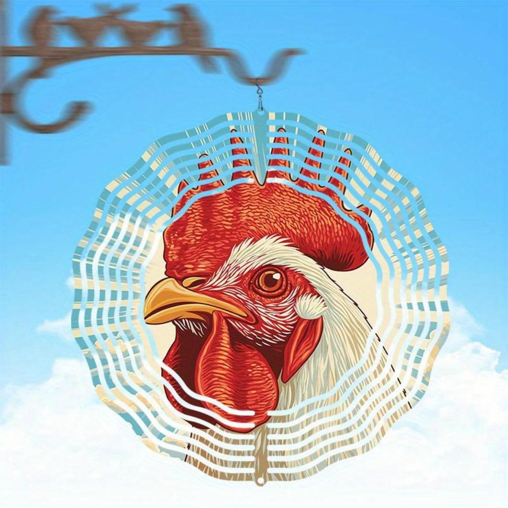 Farmhouse Rooster Metal Wind Chime - Rustic Red & White Outdoor Decor for Garden, Patio, Yard | Handcrafted Country Charm