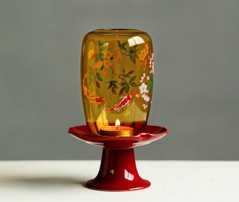 Подсвечник Кои, играющие в воде Чаоян Запретный город красная керамическая основа китайское дзен украшение Подсвечник рассеянный свет