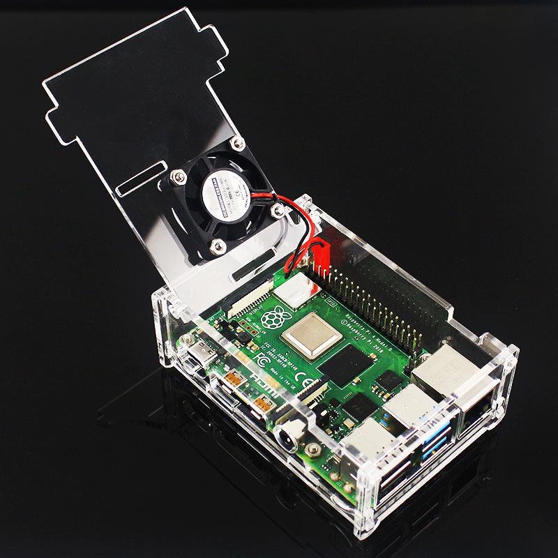 Raspberry Pi 4B Acrylic Protective Case + Fan with Installation Screws