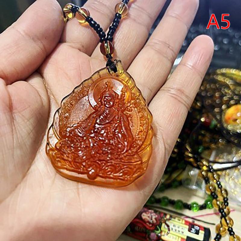 Blue White Gold And Yellow Crystal Carved Buddha Bodhisattva Pendant Necklace Jewelry Charm Aura Amulet Gift For Men Women