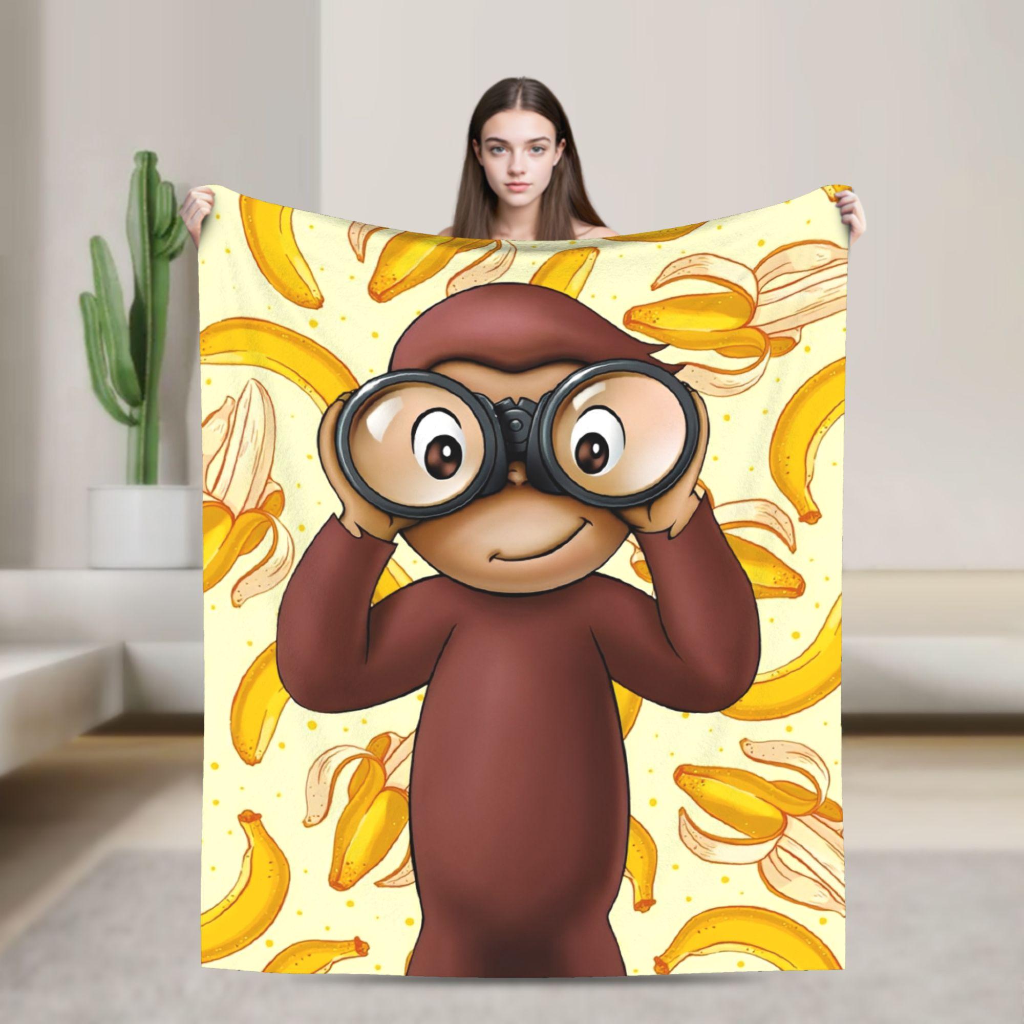 

Cartoon Curious George Flannel Blanket Soft Warm Throw Blanket for Couch Chair Decorative Funny Bedspread Sofa Bed Cover 75x90cm