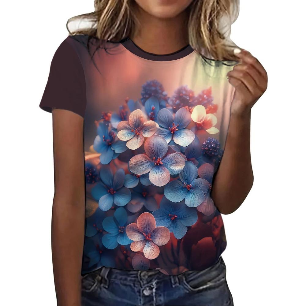 Summer Short Sleeved T-shirt Women's Casual Sports Top Cartoon 3D Printed Pattern Clothes