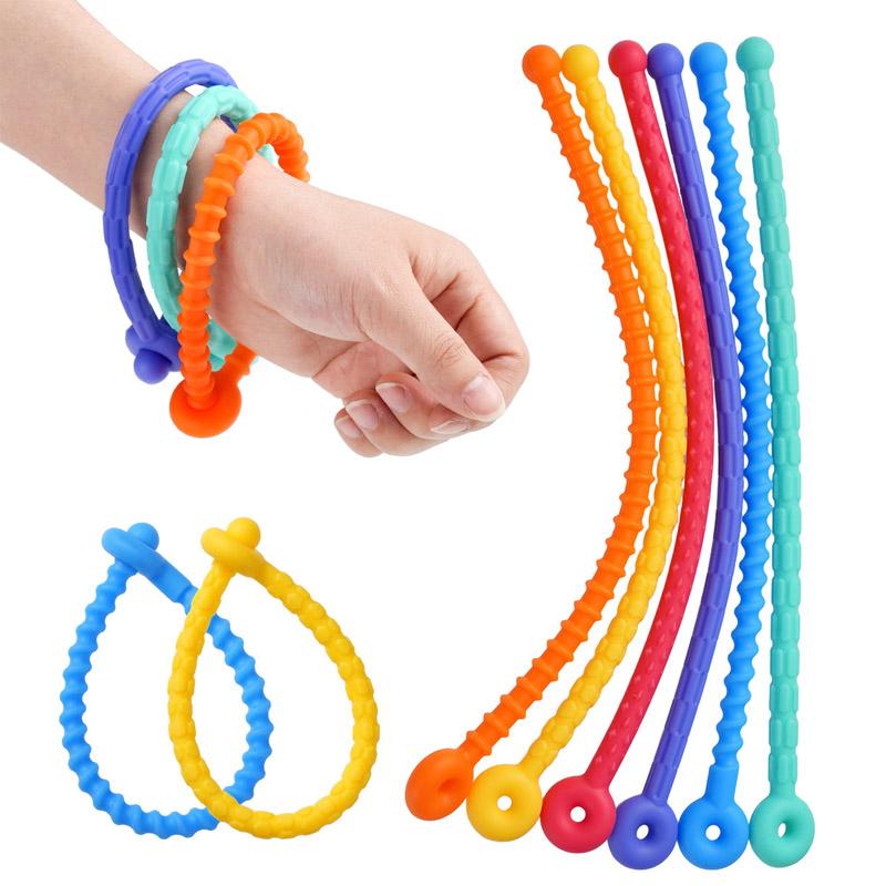 Toys 6PCS Sensory Stick Textured Silicone Stretchy Strings Fidget for Calming Down Anxiety ADHD Autism Stress Relief Gifts