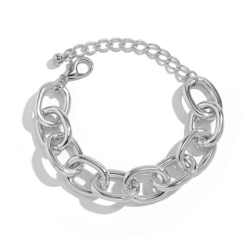 Punk Trend Aluminum Chain Multi-Layer Necklace, Fashionable Geometric Metal Buckle Collarbone Necklace For Women