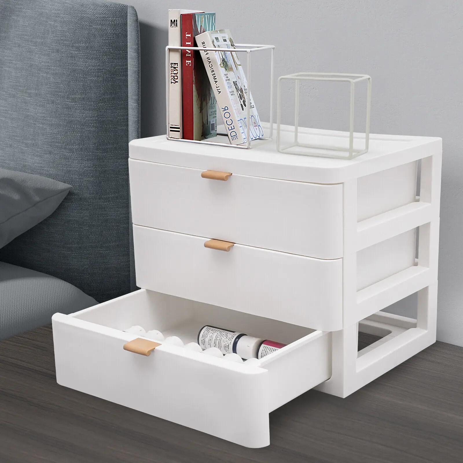 

3-Layer White Desktop Storage Organizer with Drawers and Top Platform Durable PP Material Space-Saving Desk Organizer білий