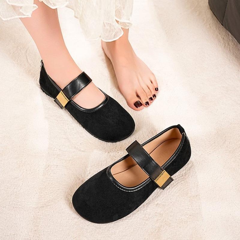 Retro Mary Jane Shoes Women's Summer New Buckle Shallow Mouth Flat Sole Single Shoes Versatile Casual Doudou Shoes