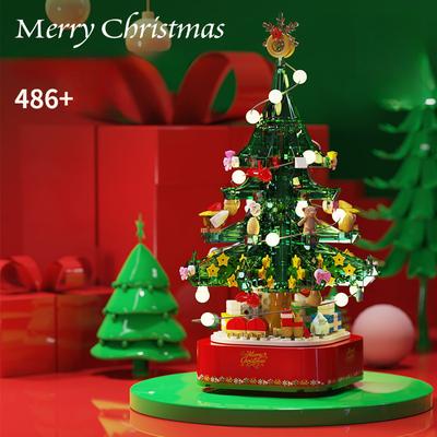 Christmas Rotating Music Lights Father Christmas Building Blocks Puzzle Toys