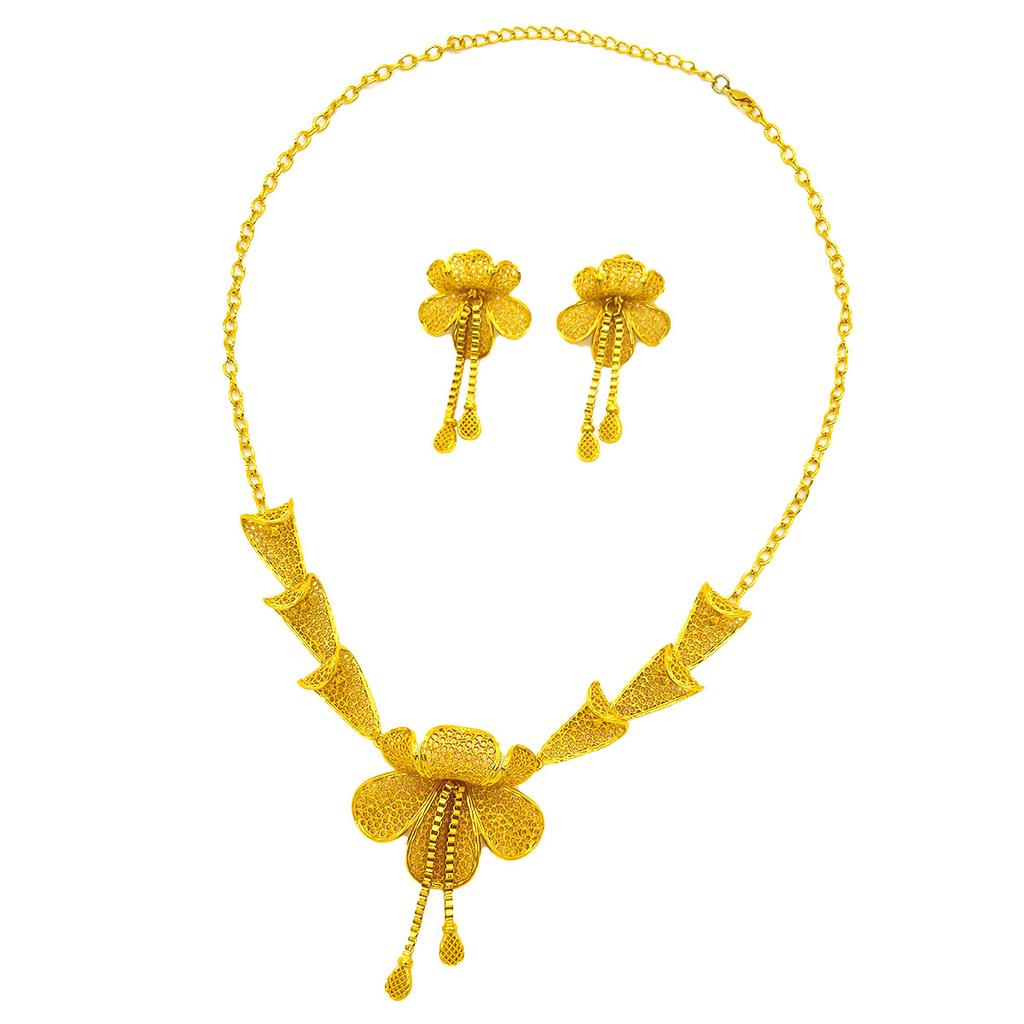 Middle East Dubai Jewelry 24K Necklace Earrings Jewelry Set Indian Bridal Necklace Vietnamese Arcane Jewelry