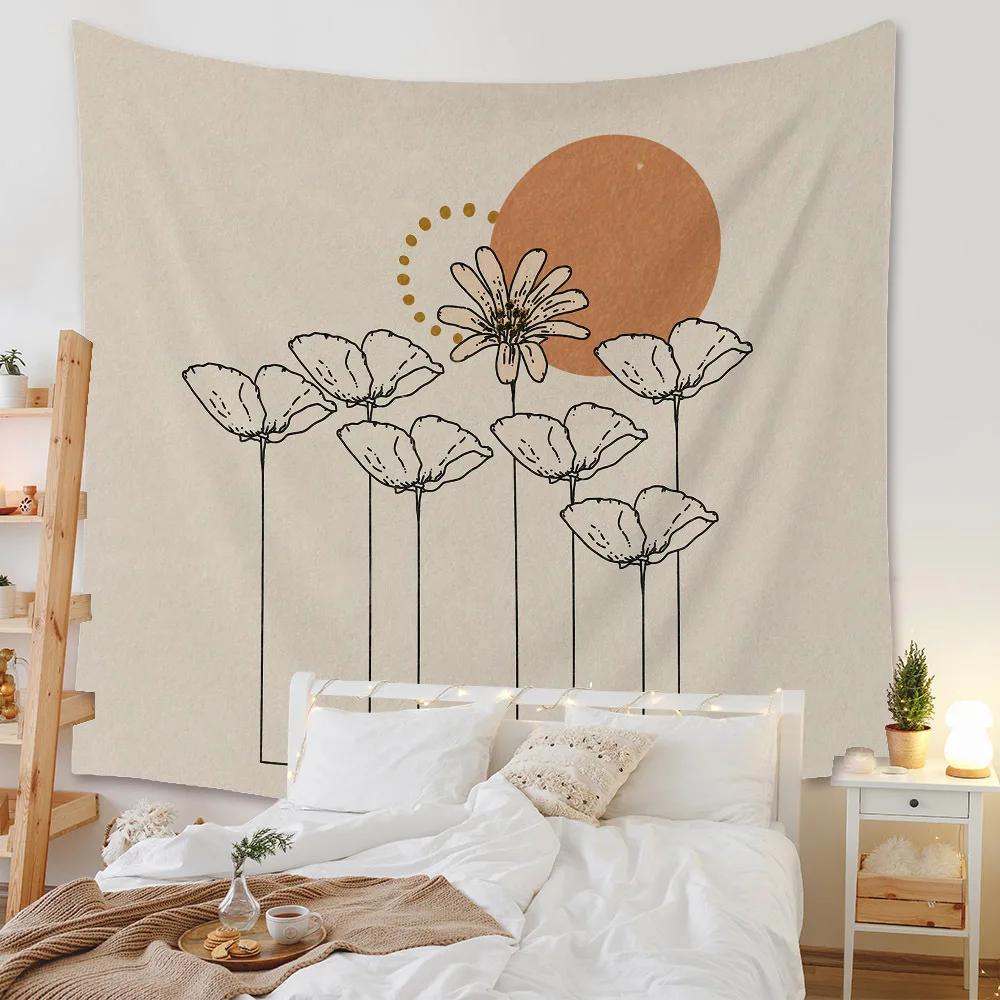 Boho Background Illustration Mural Decor Geometric Tapestry Wall Hanging Bedroom Aesthetic  Blanket