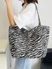 NORMAK Zebra Print Shoulder Tote Bag, Lightweight, Large Capacity, Black & White