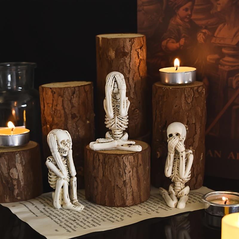 3pcs Resin Skeleton Statue Set - Spooky Home & Wall Decor,Perfect for Halloween with 'Don't Listen,Don't Look, Don't Talk' Motif