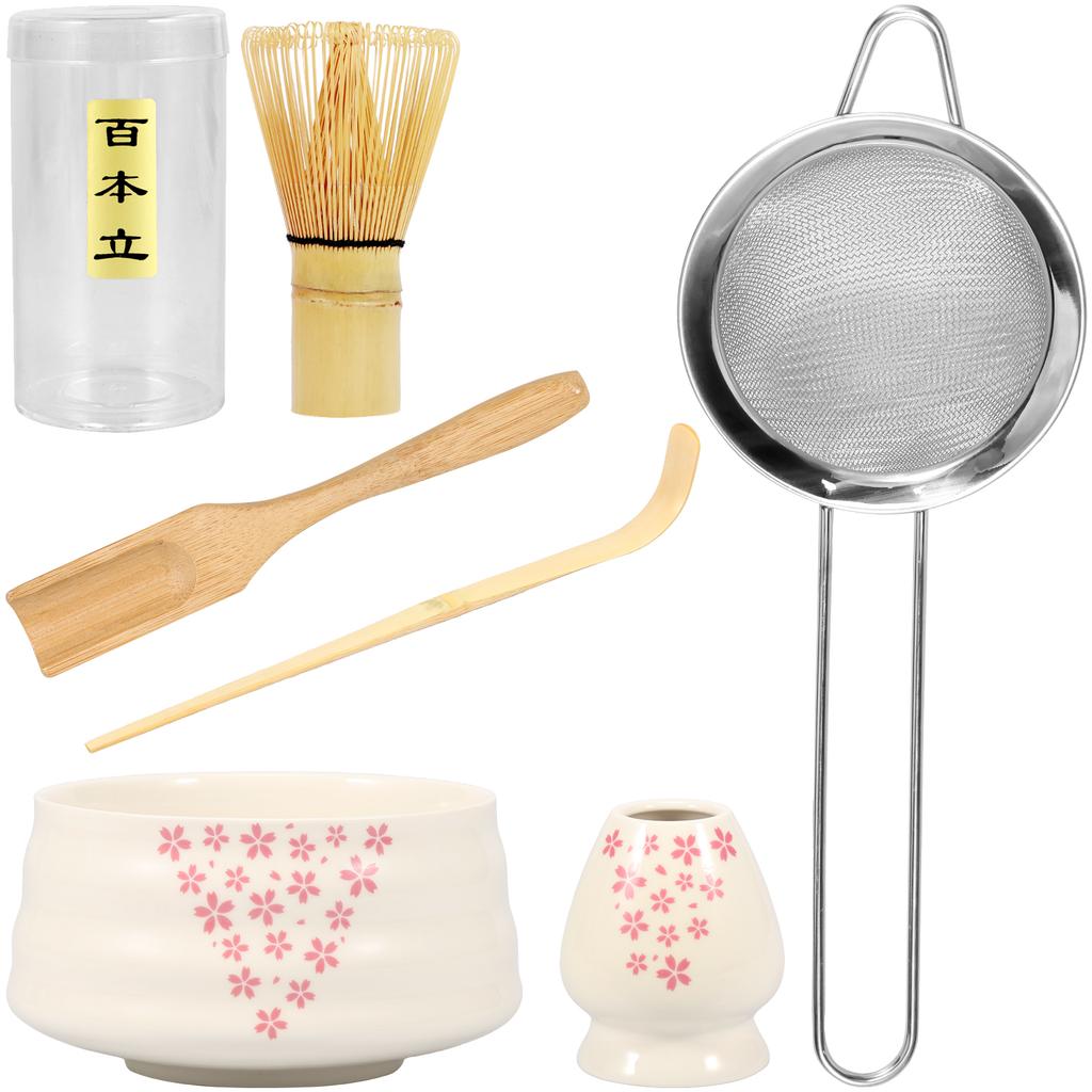 7Pcs Matcha Whisk Set Elegant Matcha Making Set with Matcha Whisk Matcha Whisk Storage Holder Matcha Powder Sifter Ceramic Bowl