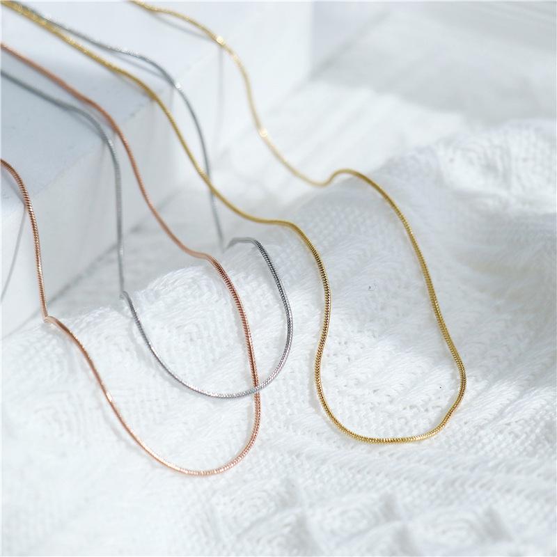 European Style Titanium Steel Snake Bone Choker Necklace - Thin, Stylish Plain Chain for Women