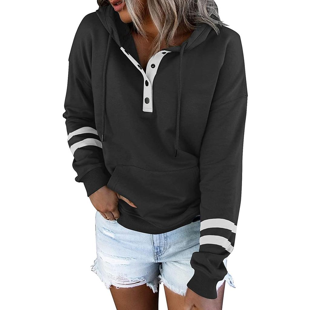 Women's Pullover Hoodies Tops Casual Button Down Long Sleeve Pocket Sweatshirts