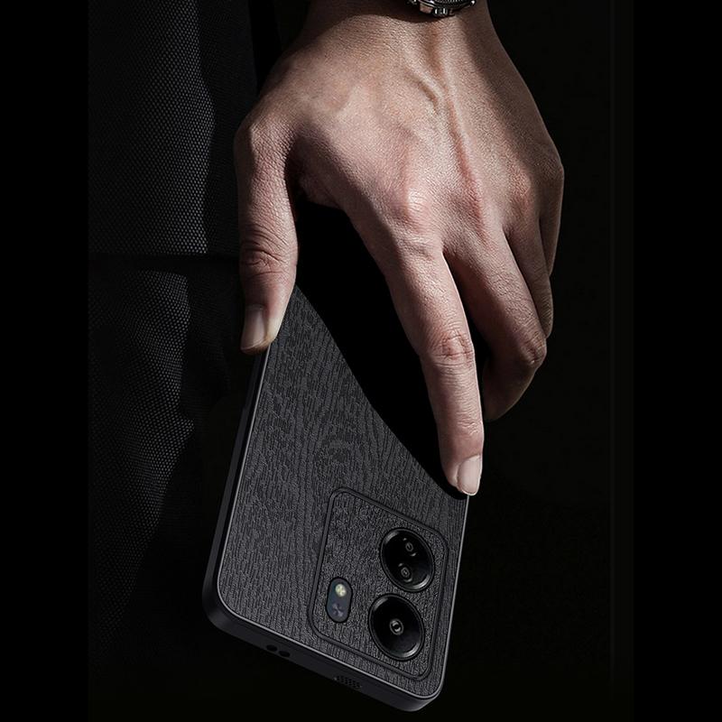 For Xiaomi Redmi 13C 4G/Poco C65 4G Wood Texture PU Leather Coated PC+TPU Cell Phone Case