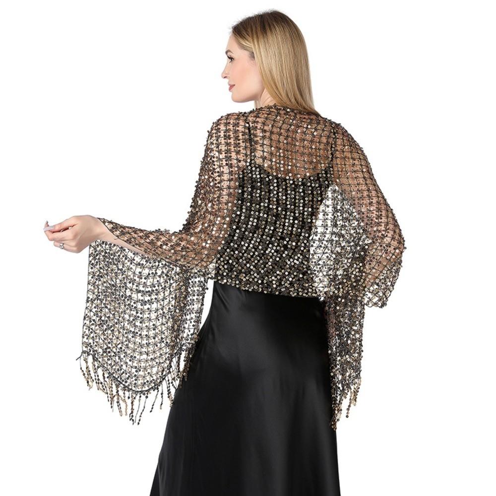 Hollow Out Glitter Shawl Formal Boho Headscarf Fashion Sparkle Sequin Fringe Scarf Evening Dress