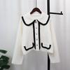 Autumn and winter new contrasting color doll collar knitted double-sided cardigan loose short temperament sweater jacket women