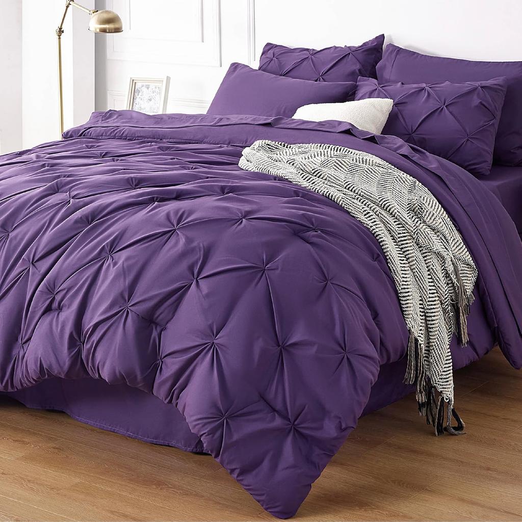 Lila Bettbezug Sanftes Sof Pintuck Bettwäscheset Geschenk für Familie Raffungen Lila Bettdecke Kissenbezug