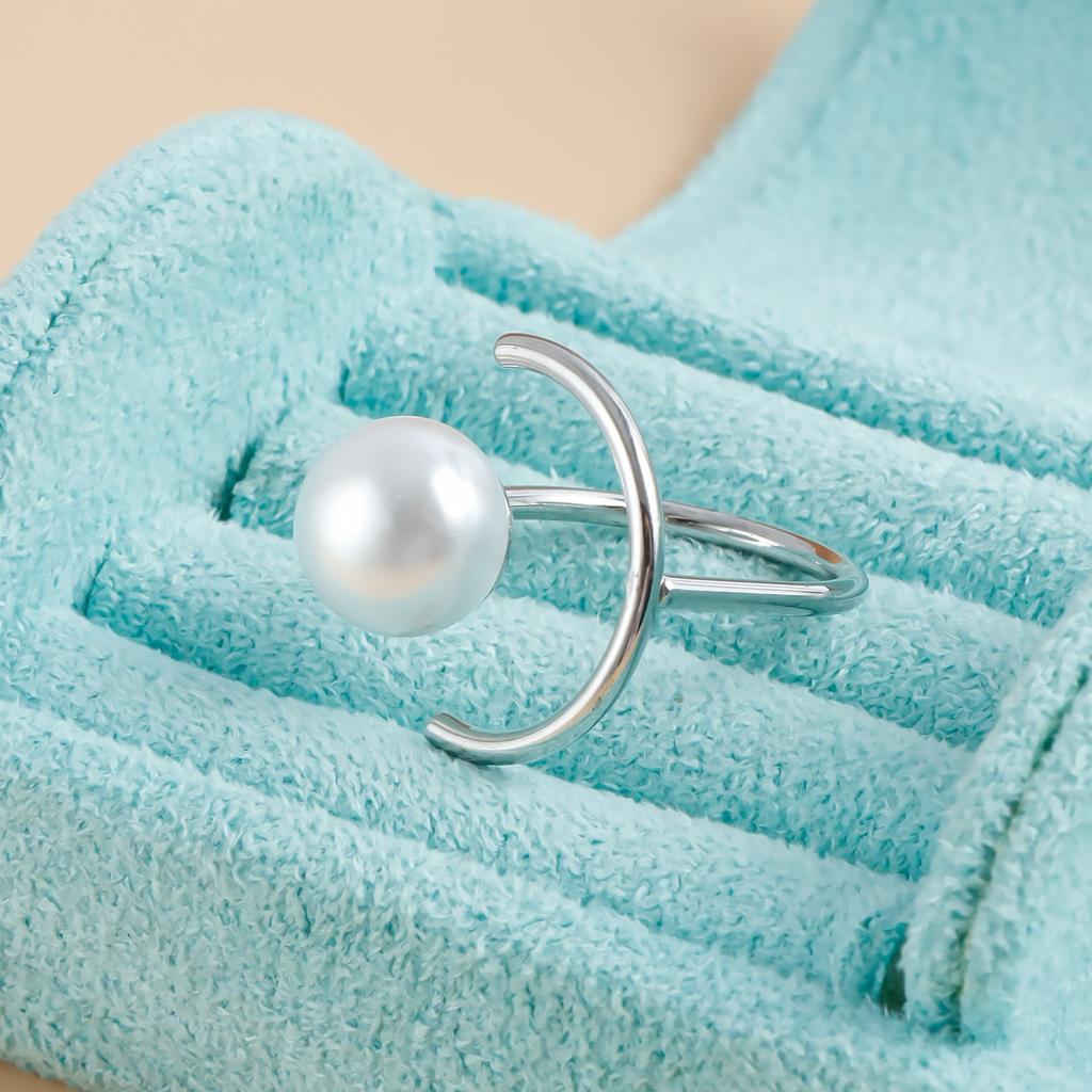 European and American geometric opening imitation pearl ring, fashionable and versatile, cold and trendy new popular tail ring ring