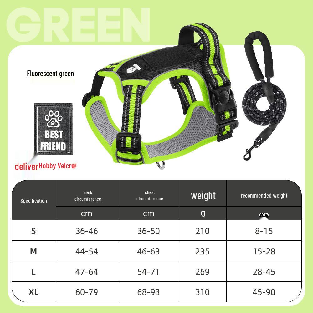 Large Dog Vest-Style Harness with Velcro & Shock-Resistant Leash