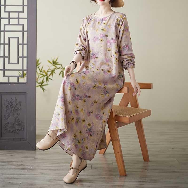 Round-neck Large-sized Long-sleeved Dress