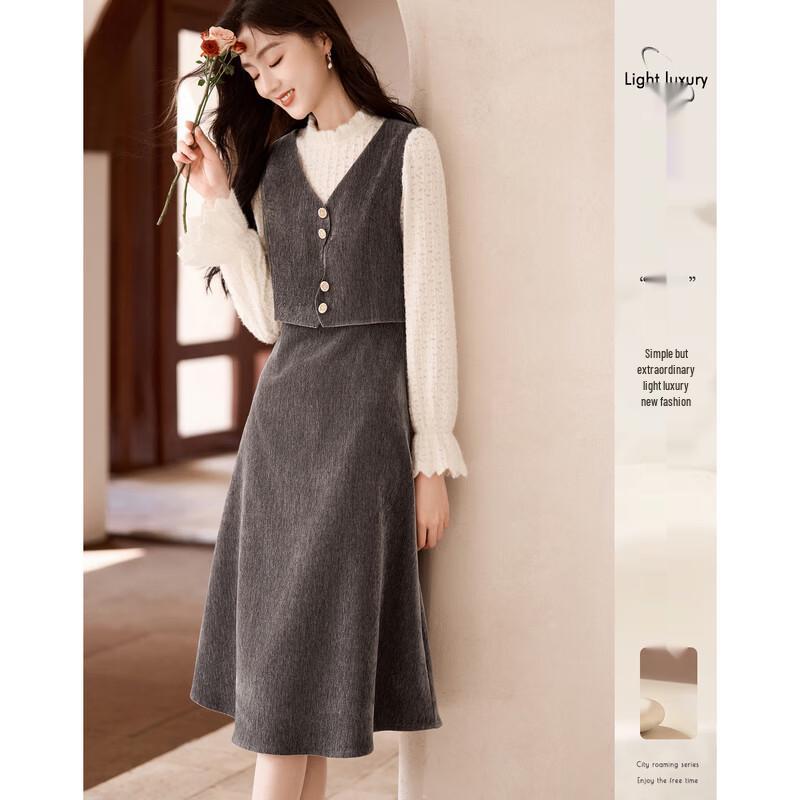 

Women s Elegant Simple Long-Sleeve A-Line Mid-Length Dress XL