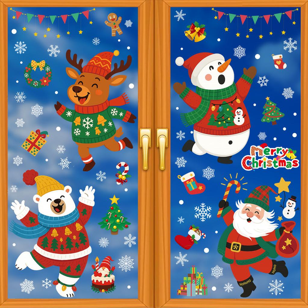 Window Christmas Decorations Pvc Static Sticker Arctic Bear Santa Claus Reindeer